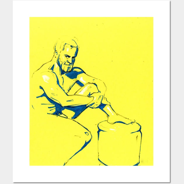 Beefcake on Yellow Wall Art by A.E. Kieren Illustration